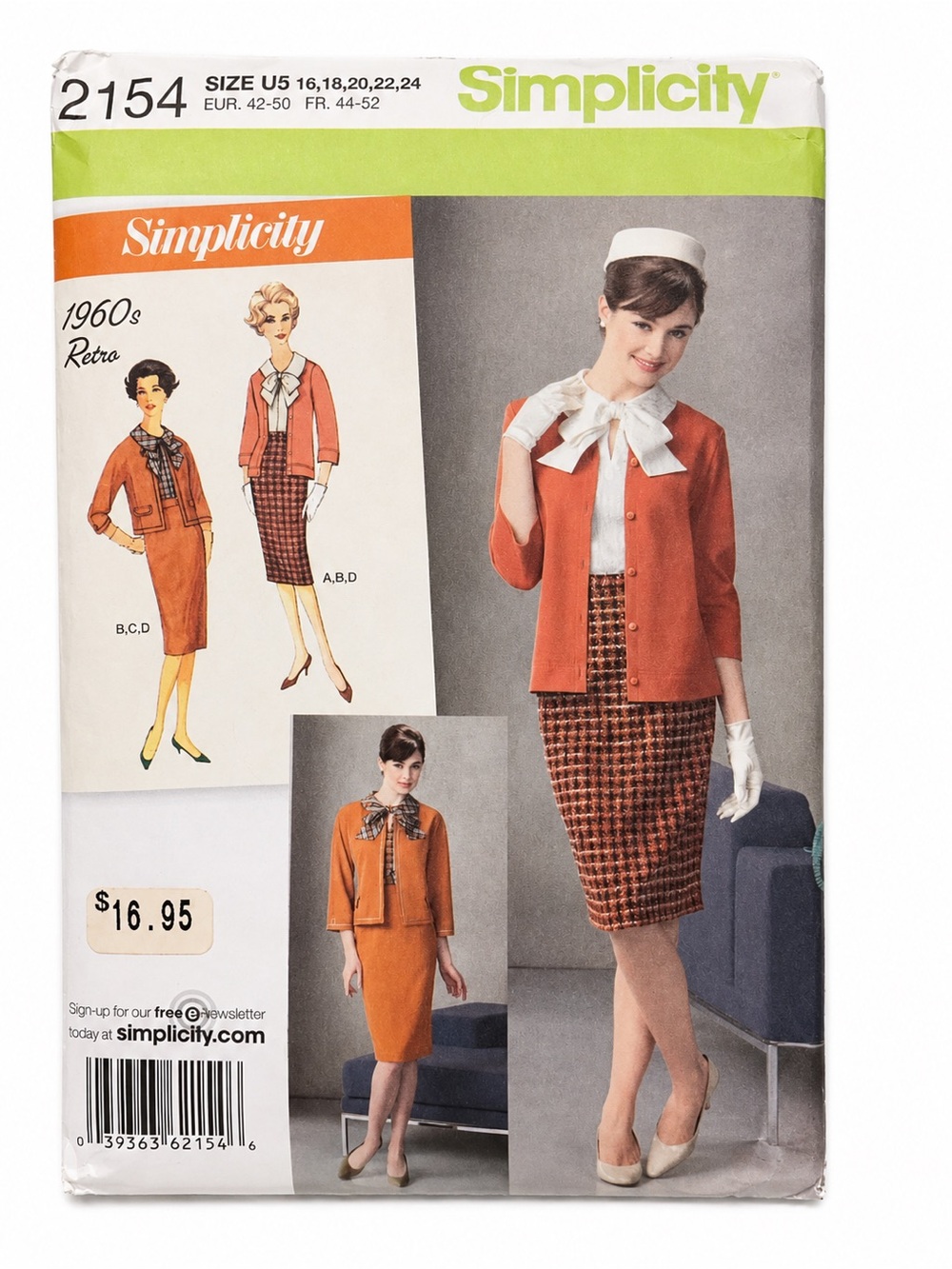 Simplicity 2154 Retro 1960s Blouse Skirt Jacket Cardigan Pattern 16-24 Uncut